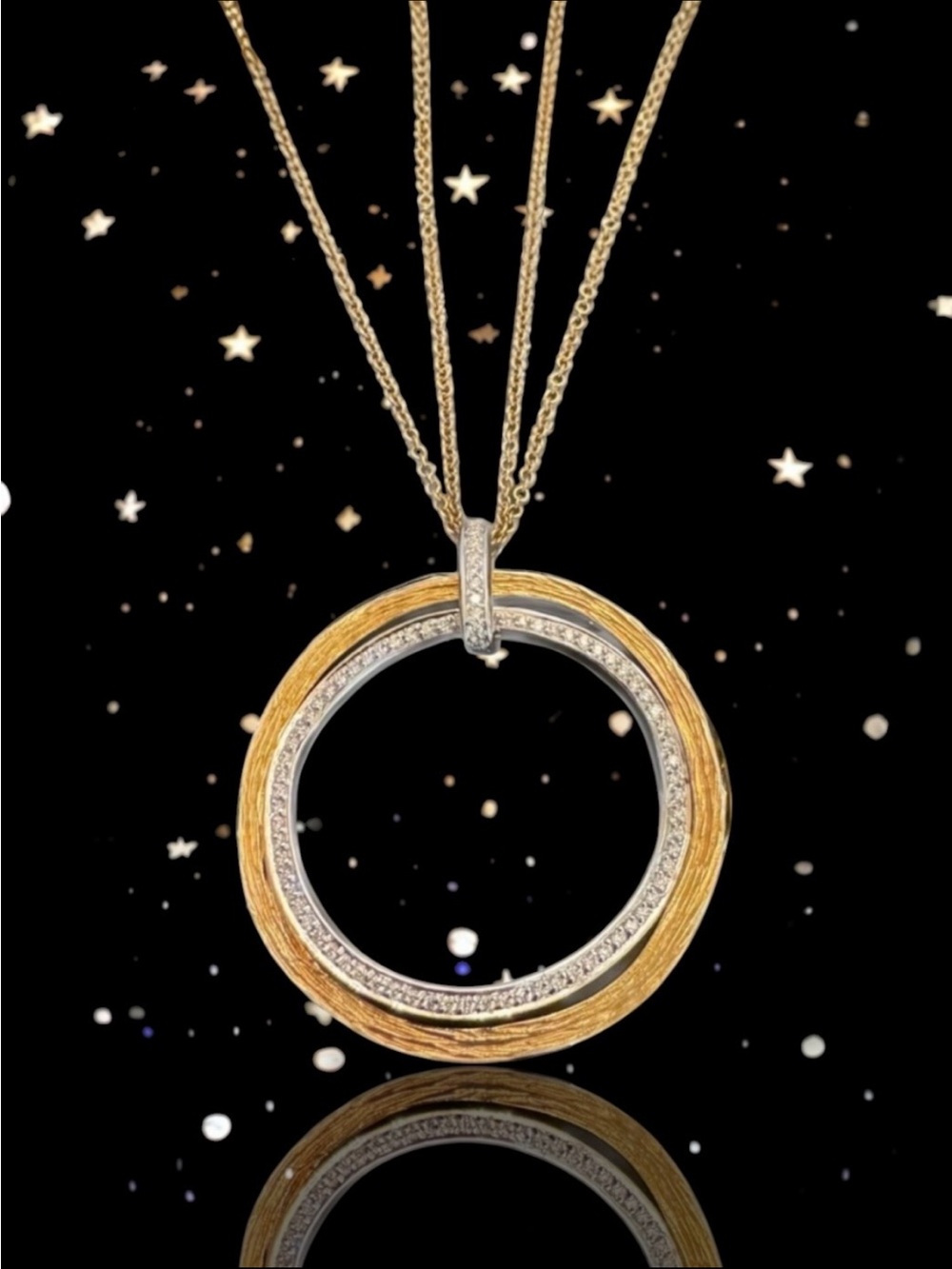 🆕💗ROBERTO COIN Two-Tone 18K Gold & Diamond Circle Pendant Necklace • 12.75g